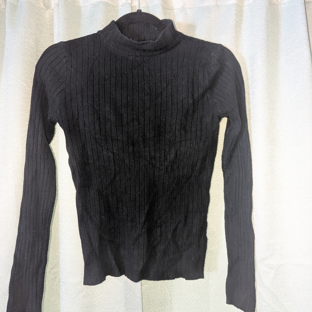 Black Ribbed Turtleneck Sweater